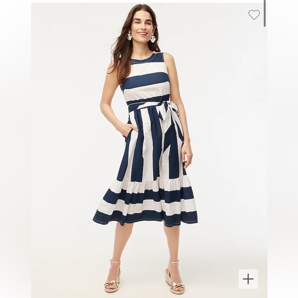 J. Crew Dresses & Skirts - J. Crew Striped Poplin Midi Dress Navy and White Size 10 CA438 New